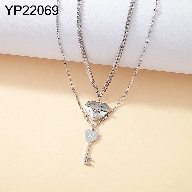 Level B Stainless Steel New Trendy Women Jewelry Steel color Two Layers Chain Pendant