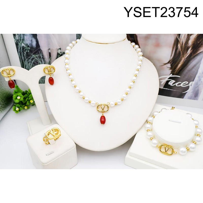 Level B Stainless Steel New Trendy Women Jewelry Pearl Style/Plastic Beads Golden 4pcs SET