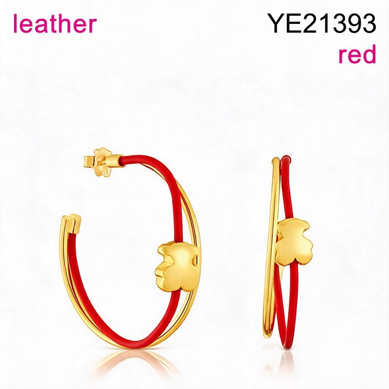 Level B Stainless Steel New Trendy Women Jewelry Animal Golden Red Leather C-Shape Style Earrings