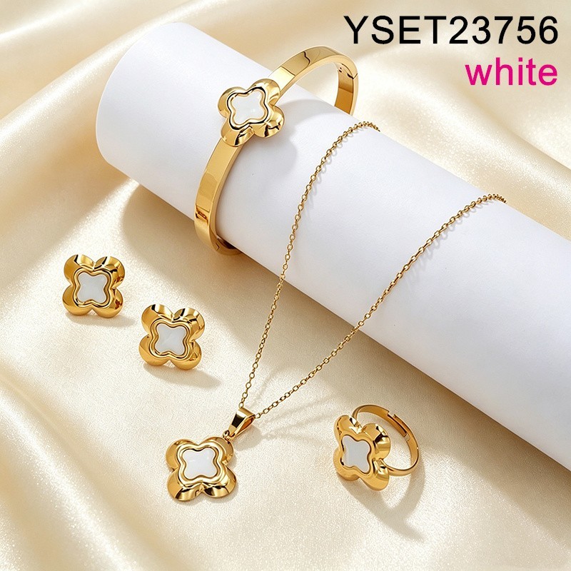 Level C Stainless Steel New Trendy Women Jewelry White SYC Golden 4pcs SET