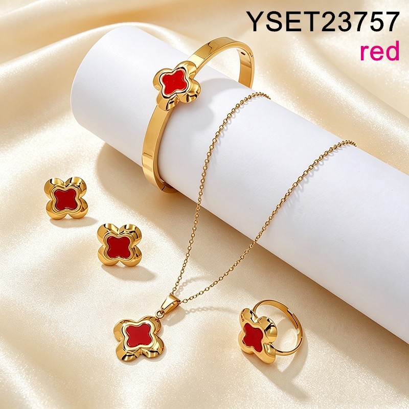 Level C Stainless Steel New Trendy Women Jewelry Red SYC Golden 4pcs SET