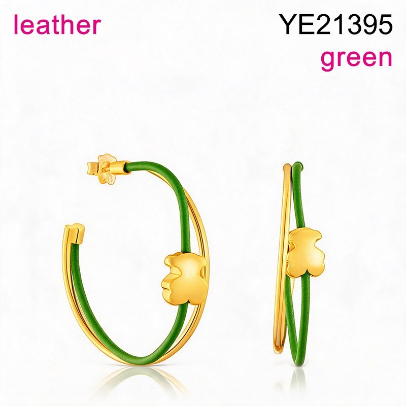 Level B Stainless Steel New Trendy Women Jewelry Animal Golden Green Leather C-Shape Style Earrings