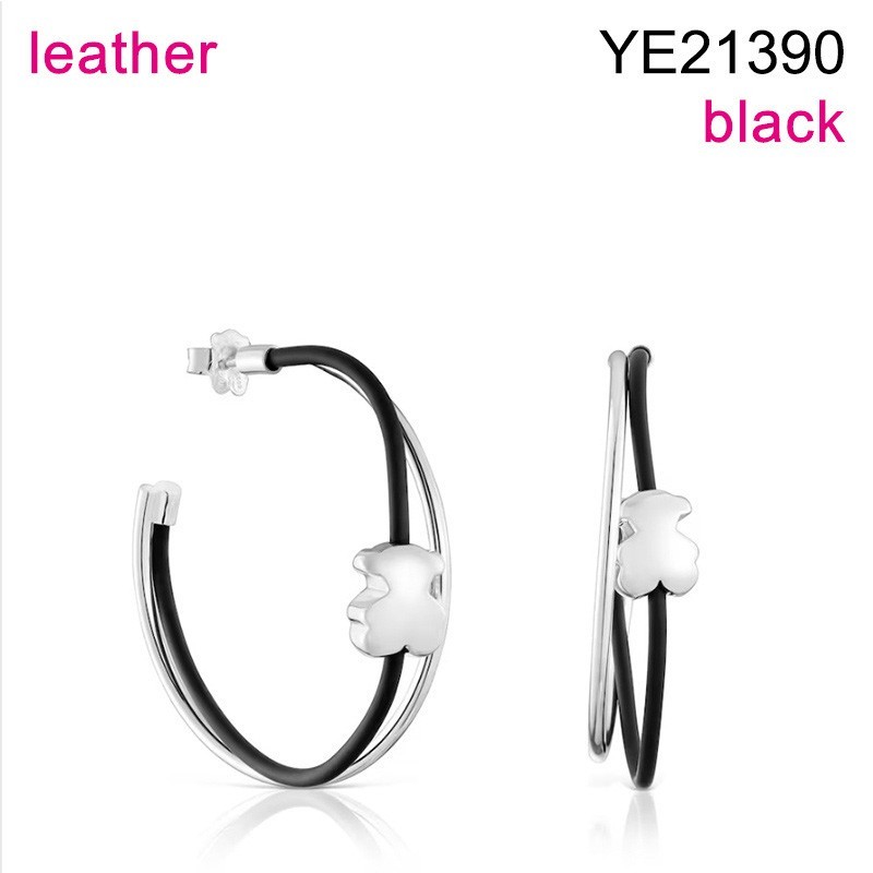 Level B Stainless Steel New Trendy Women Jewelry Animal Steel color Black Leather C-Shape Style Earrings