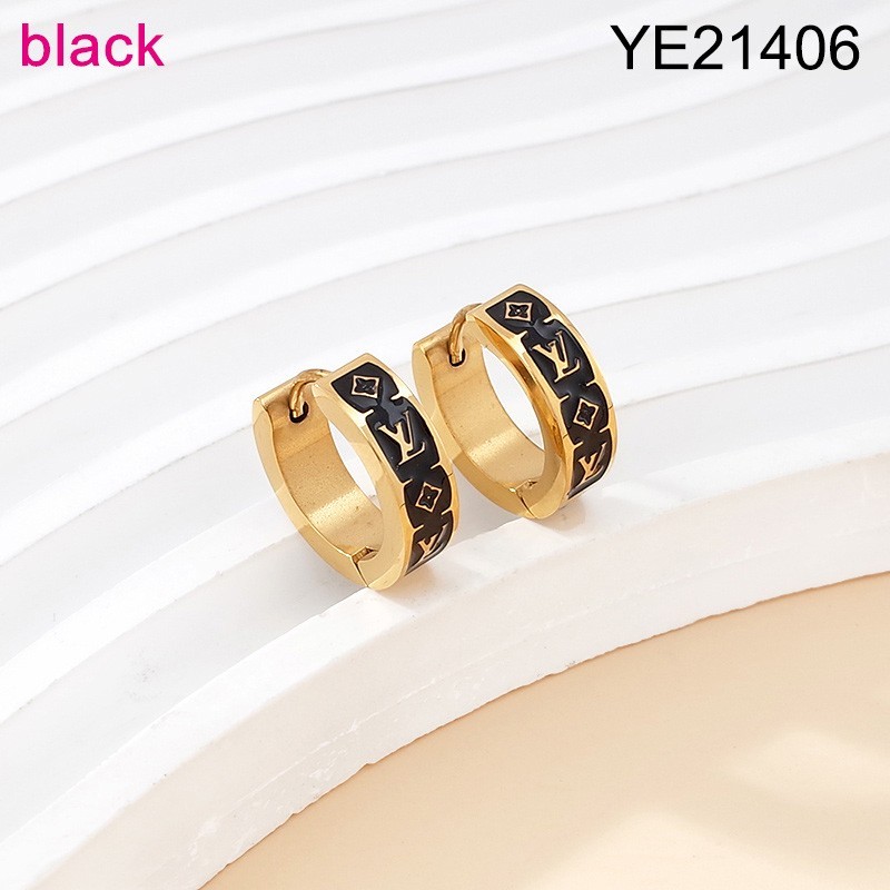 Level B Stainless Steel New Trendy Women Jewelry Black Drip Oil/Enamel Golden Hoop Earrings