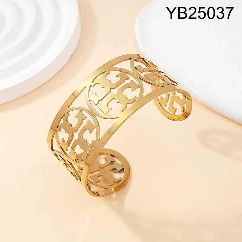 Level B Stainless Steel New Trendy Women Jewelry Golden Open Bangle;Bangle size can be adjusted freely