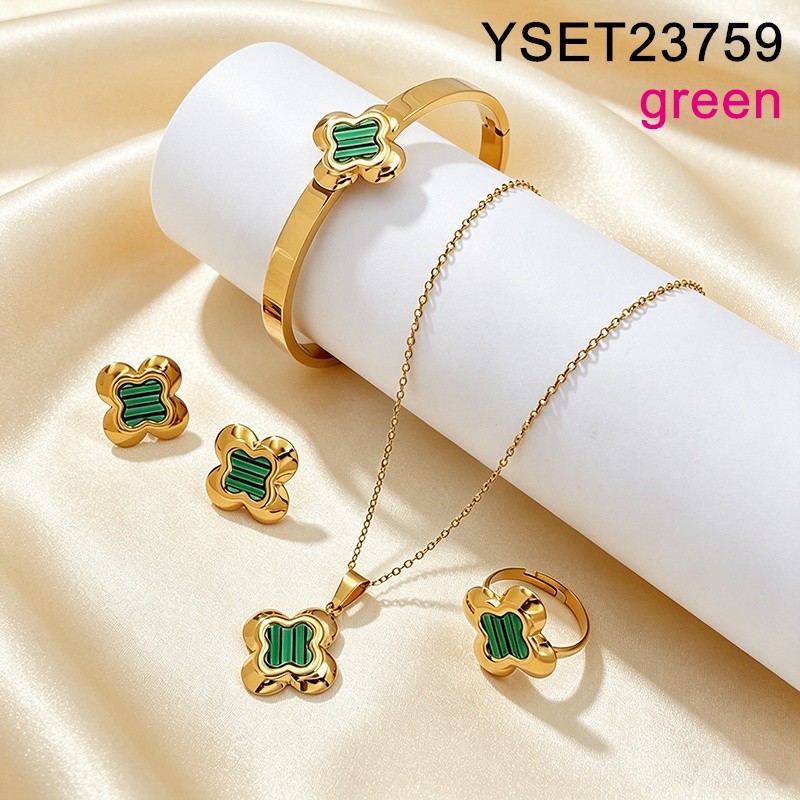 Level C Stainless Steel New Trendy Women Jewelry Green SYC Golden 4pcs SET