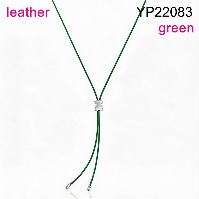 Level B Stainless Steel New Trendy Women Jewelry Animal Steel color Adjustable Drawstring Green Leather Pendant