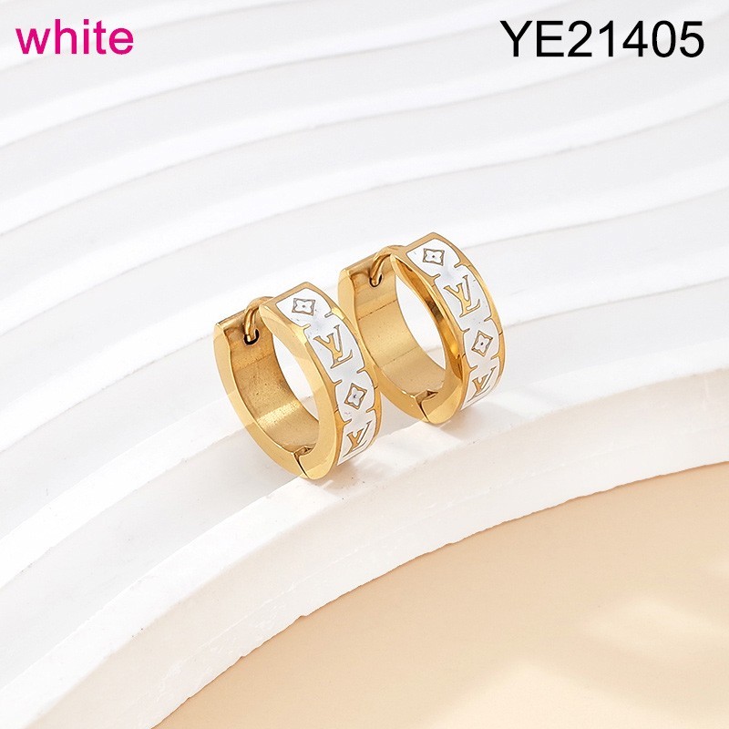 Level B Stainless Steel New Trendy Women Jewelry White Drip Oil/Enamel Golden Hoop Earrings