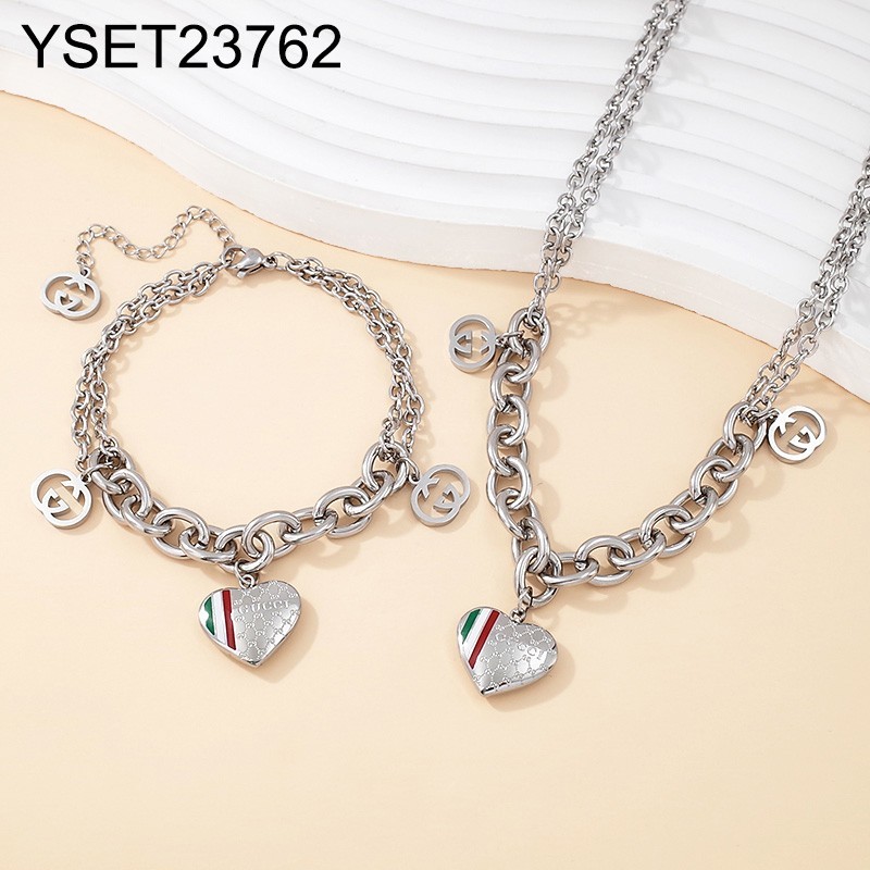 Level B Stainless Steel New Trendy Women Jewelry Steel color Chain SET