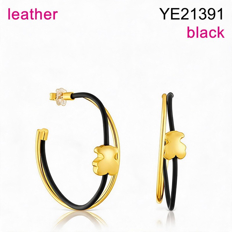 Level B Stainless Steel New Trendy Women Jewelry Animal Golden Black Leather C-Shape Style Earrings