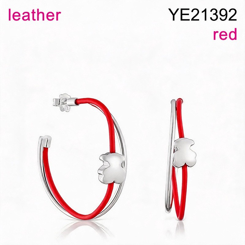 Level B Stainless Steel New Trendy Women Jewelry Animal Steel color Red Leather C-Shape Style Earrings