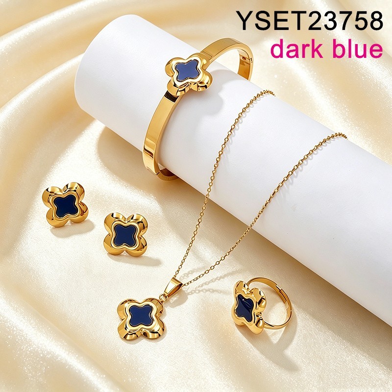 Level C Stainless Steel New Trendy Women Jewelry Dark blue SYC Golden 4pcs SET