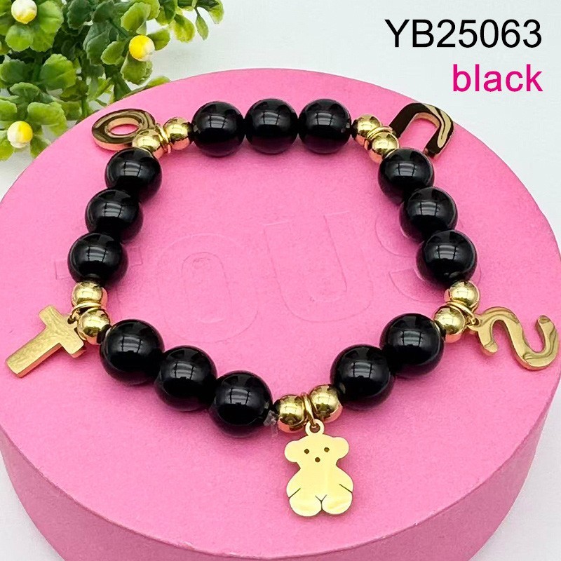 Level B Stainless Steel New Trendy Women Jewelry Pearl Style/Black Plastic Beads Animal Golden Elastic Bracelet