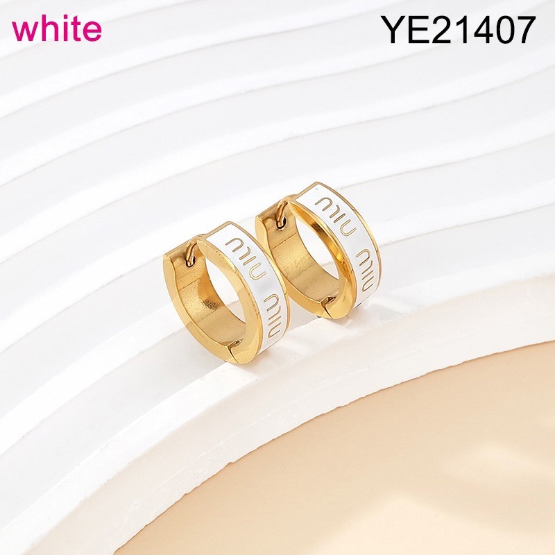 Level B Stainless Steel New Trendy Women Jewelry White Drip Oil/Enamel Golden Hoop Earrings