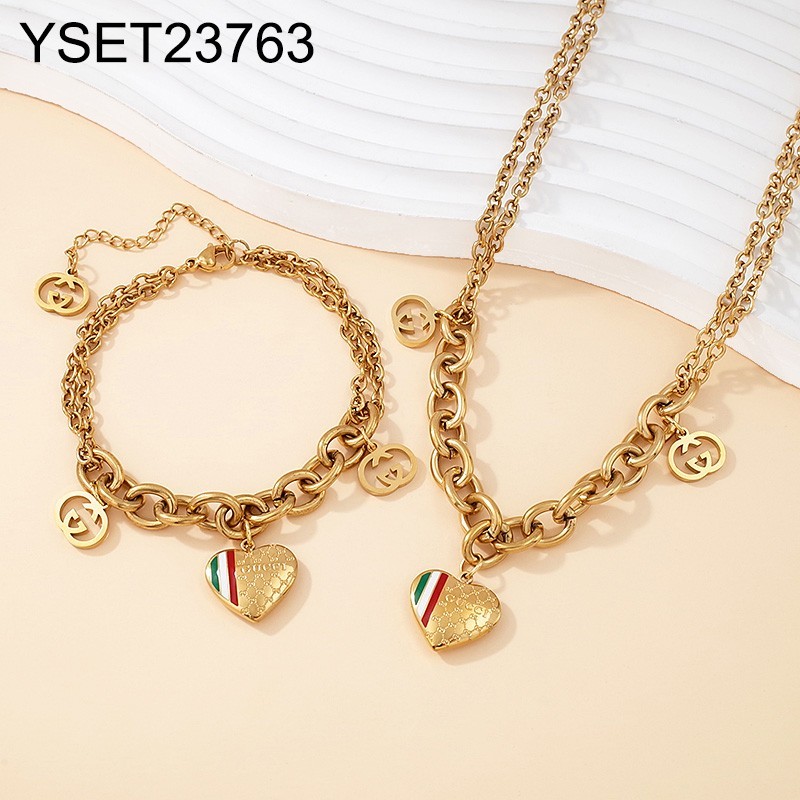 Level B Stainless Steel New Trendy Women Jewelry Golden Chain SET