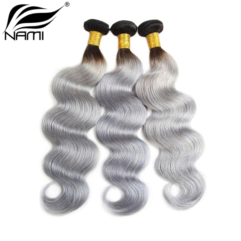NAMI HAIR Ombre Color T1B/Grey Brazilian Body Wave Virgin Human Hair Extensions 4 Bundles