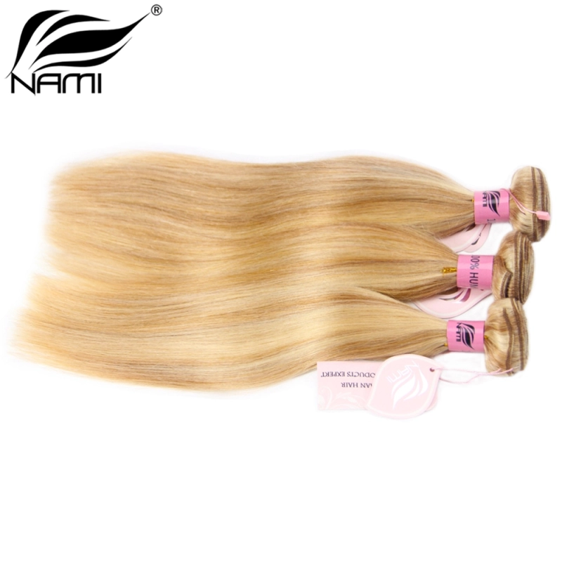 NAMI HAIR 27/613 Piano Color Brazilian Straight Virgin Human Hair Extensions 3 Bundles