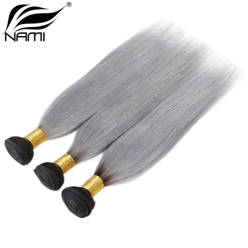 NAMI HAIR Ombre Color T1B/Grey Brazilian Straight Virgin Human Hair Extensions 3 Bundles