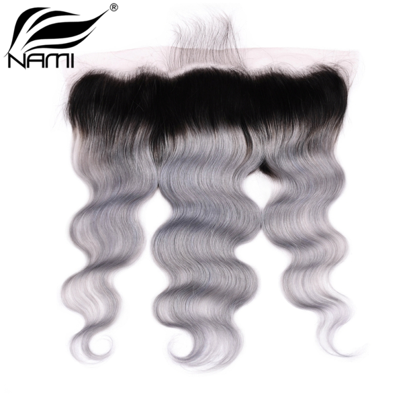 NAMI HAIR T1B/Grey Ombre Color Body Wave 13x4 Lace Frontal Closure Brazilian Virgin Human Hair