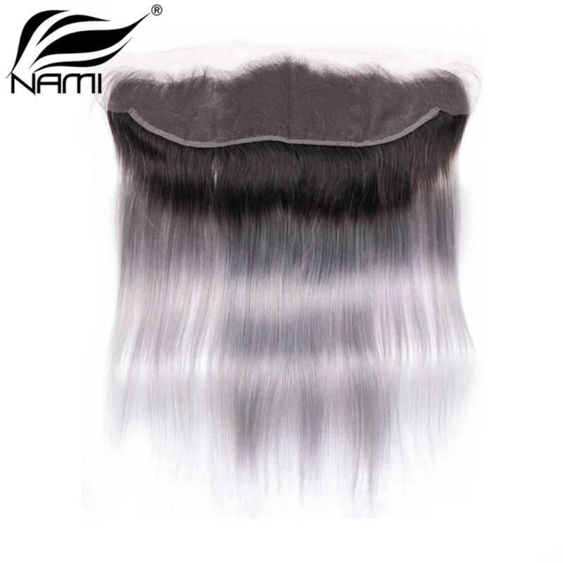 NAMI HAIR T1B/Grey Ombre Color 13x4 Lace Frontal Closure Brazilian Straight Virgin Human Hair