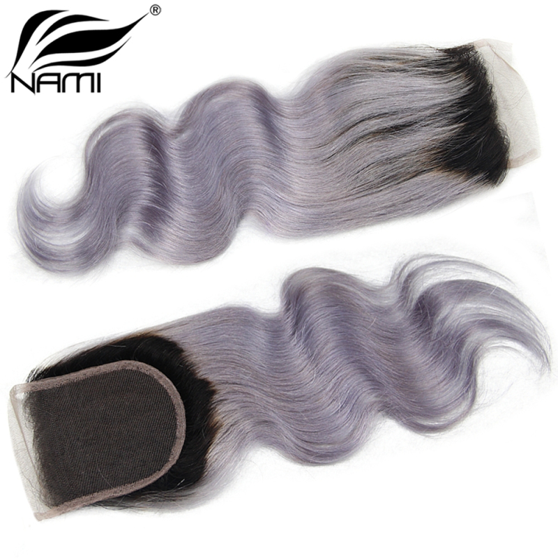 NAMI HAIR T1B/Grey Ombre Color 4x4 Lace Closure Brazilian Body Wave Virgin Human Hair