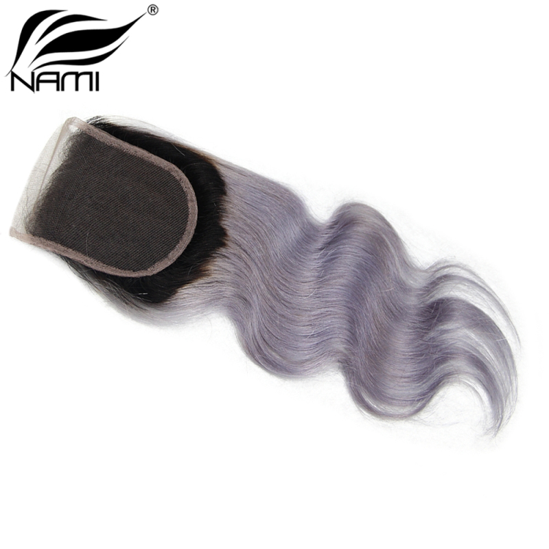 NAMI HAIR T1B/Grey Ombre Color 4x4 Lace Closure Brazilian Body Wave Virgin Human Hair