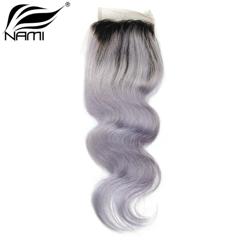 NAMI HAIR T1B/Grey Ombre Color 4x4 Lace Closure Brazilian Body Wave Virgin Human Hair