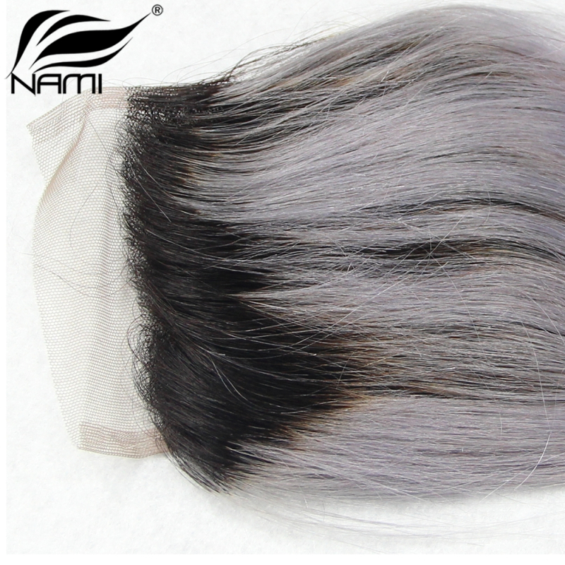 NAMI HAIR T1B/Grey Ombre Color 4x4 Lace Closure Brazilian Body Wave Virgin Human Hair