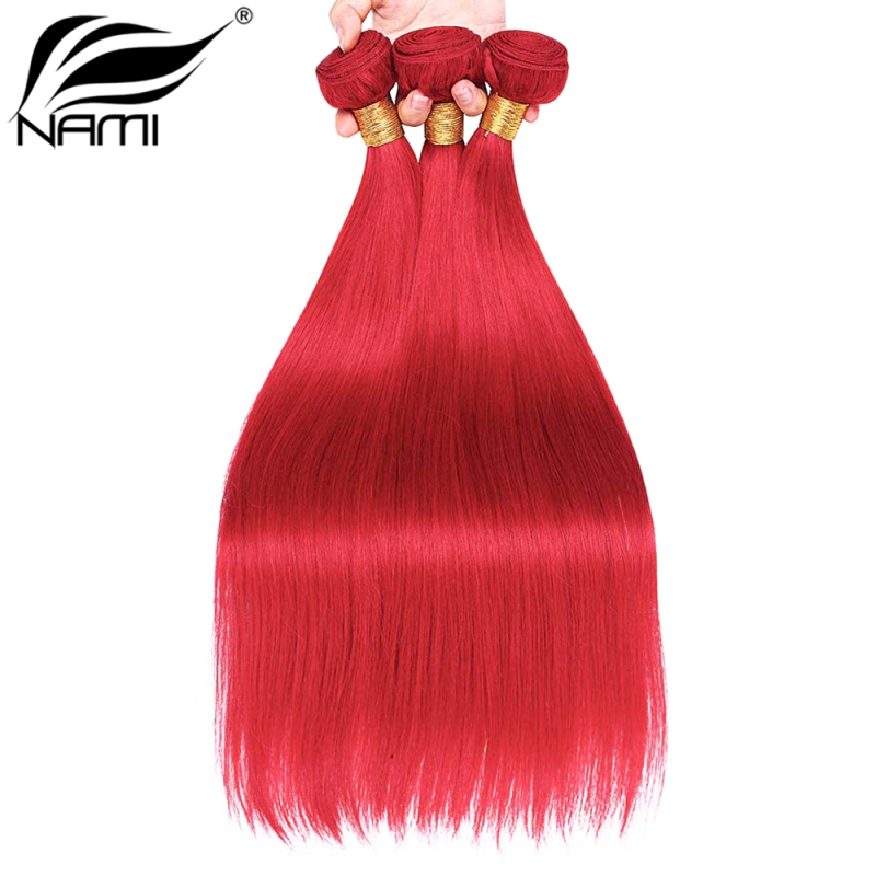 NAMI HAIR Red Color Brazilian Straight Human Hair Extensions 4 Bundles