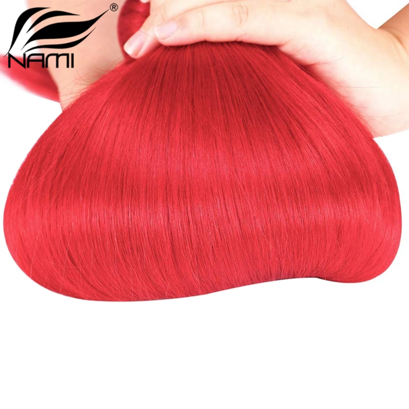 NAMI HAIR Red Color Brazilian Straight Human Hair Extensions 3 Bundles