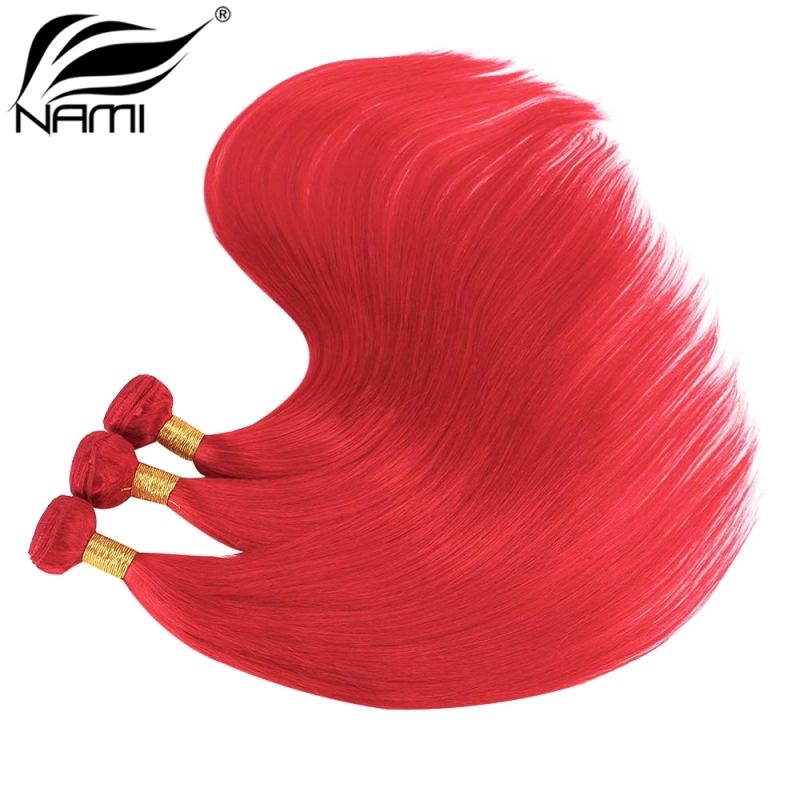 NAMI HAIR Red Color Brazilian Straight Human Hair Extensions 3 Bundles