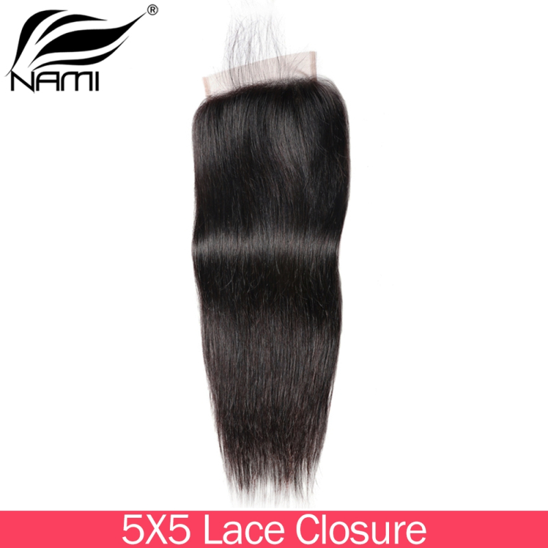 NAMI HAIR 5x5 Lace Closure Brazilian Straight Virgin Human Hair Natural Color