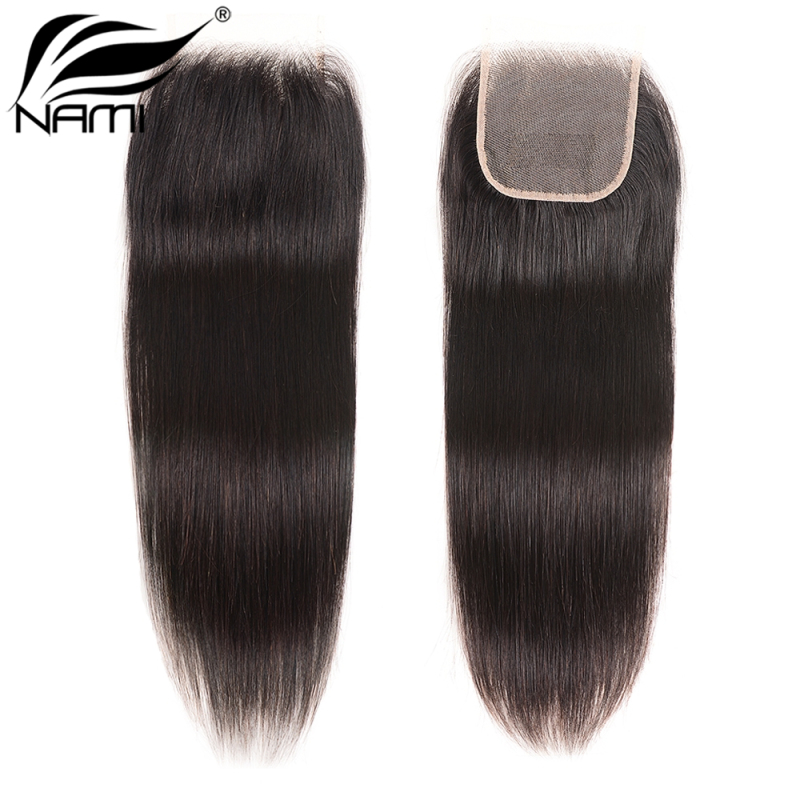 NAMI HAIR 4x4 Transparent Lace Closure Brazilian Straight Virgin Human Hair Natural Color