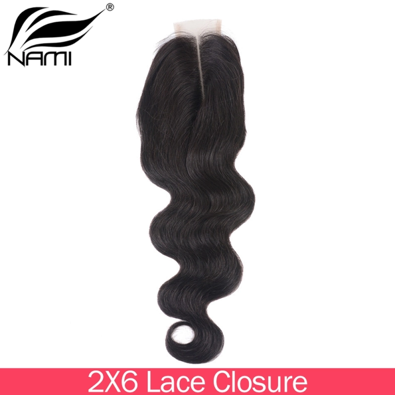 NAMI HAIR 2x6 Lace Closure Brazilian Body Wave Virgin Human Hair Natural Color