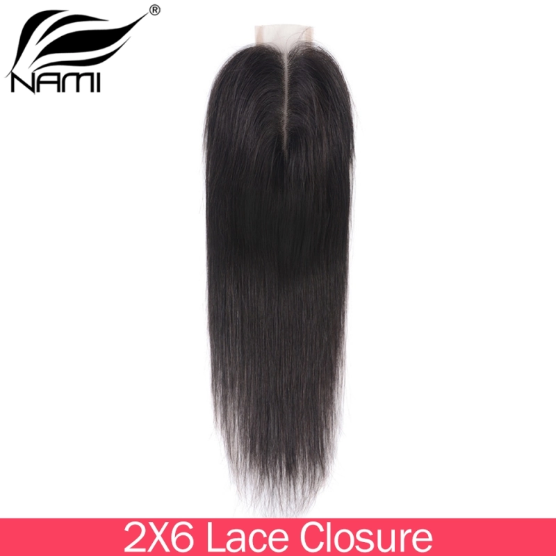 NAMI HAIR 2x6 Lace Closure Brazilian Straight Virgin Human Hair Natural Color