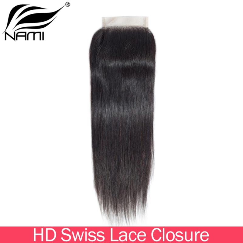 NAMI HAIR 4x4 HD Swiss Lace Closure Brazilian Straight Virgin Human Hair Natural Color