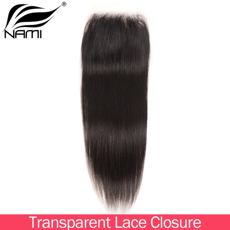 NAMI HAIR 4x4 Transparent Lace Closure Brazilian Straight Virgin Human Hair Natural Color
