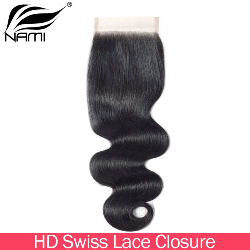 NAMI HAIR 4x4 HD Swiss Lace Closure Brazilian Body Wave Virgin Human Hair Natural Color