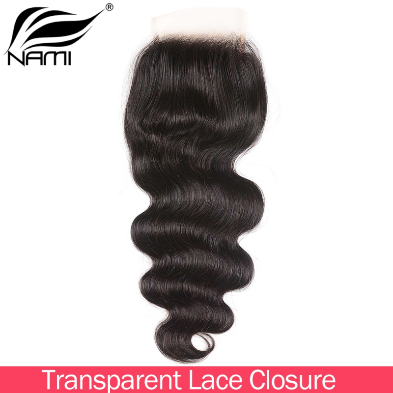 NAMI HAIR 4x4 Transparent Lace Closure Brazilian Body Wave Virgin Human Hair Natural Color