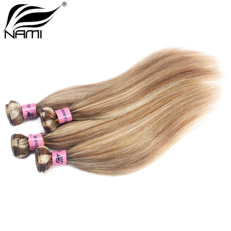 NAMI HAIR Piano Color 8/613 Brazilian Straight Virgin Human Hair Extensions 3 Bundles