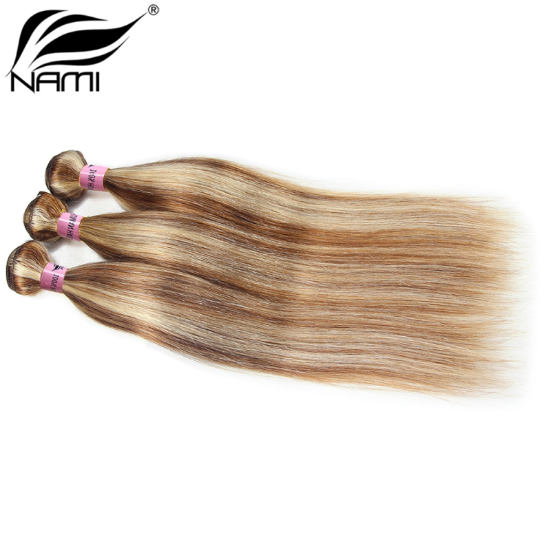 NAMI HAIR Piano Color 8/613 Brazilian Straight Virgin Human Hair Extensions 3 Bundles