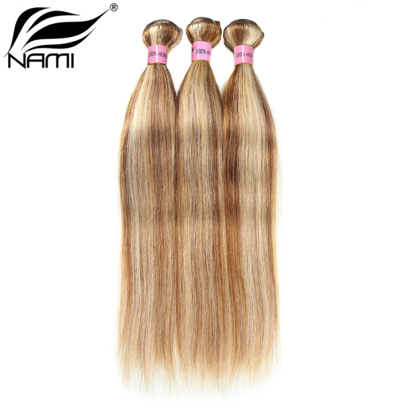 NAMI HAIR Piano Color 8/613 Brazilian Straight Virgin Human Hair Extensions 4 Bundles