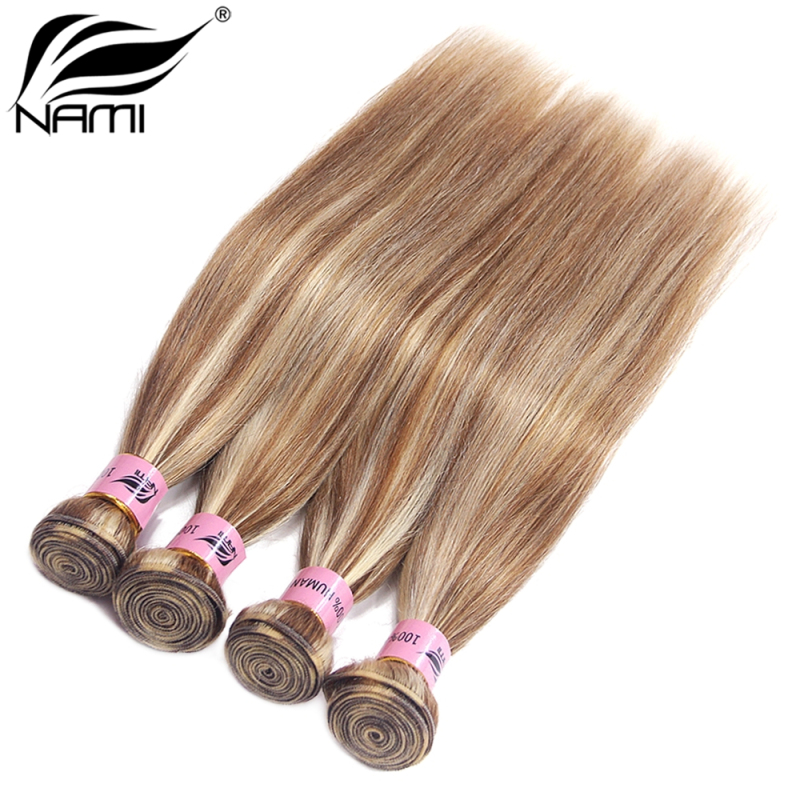 NAMI HAIR Piano Color 8/613 Brazilian Straight Virgin Human Hair Extensions 4 Bundles
