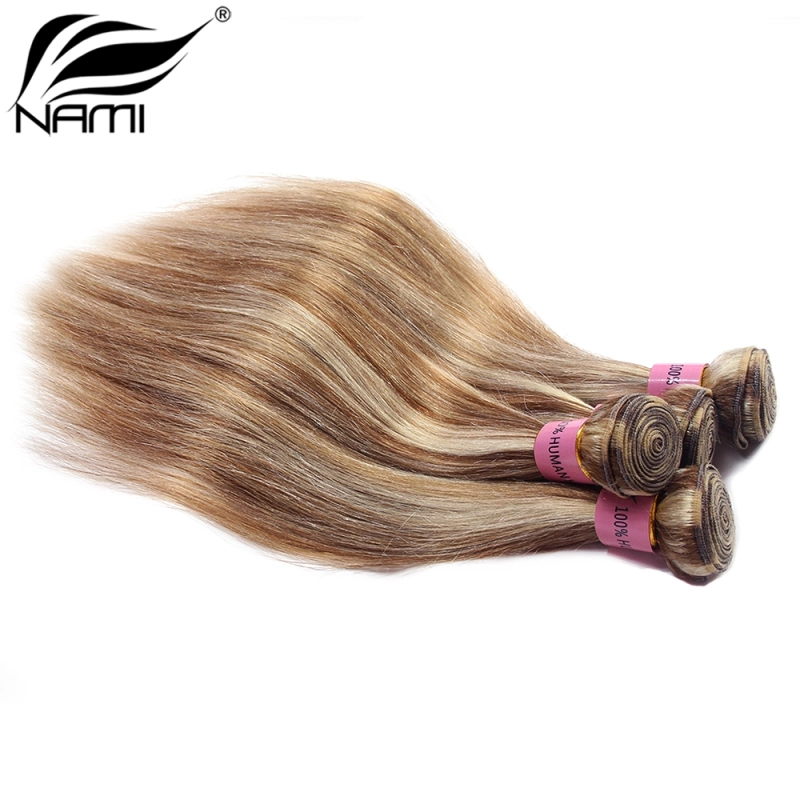 NAMI HAIR Piano Color 8/613 Brazilian Straight Virgin Human Hair Extensions 4 Bundles