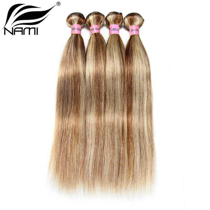 NAMI HAIR Piano Color 8/613 Brazilian Straight Virgin Human Hair Extensions 4 Bundles