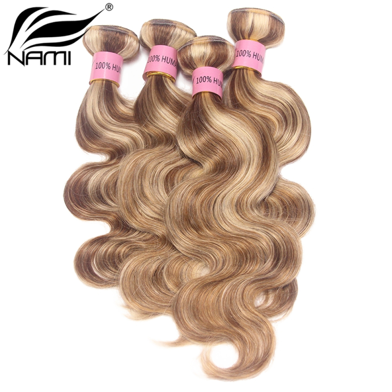 NAMI HAIR Piano Color 8/613 Brazilian Body Wave Virgin Human Hair Extensions 3 Bundles