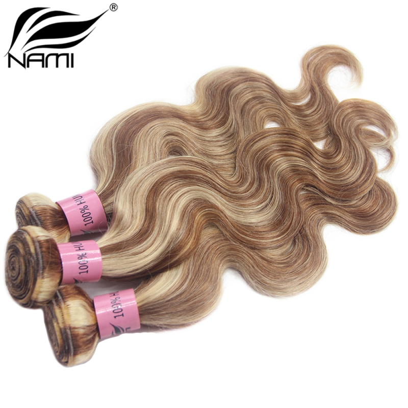 NAMI HAIR Piano Color 8/613 Brazilian Body Wave Virgin Human Hair Extensions 4 Bundles