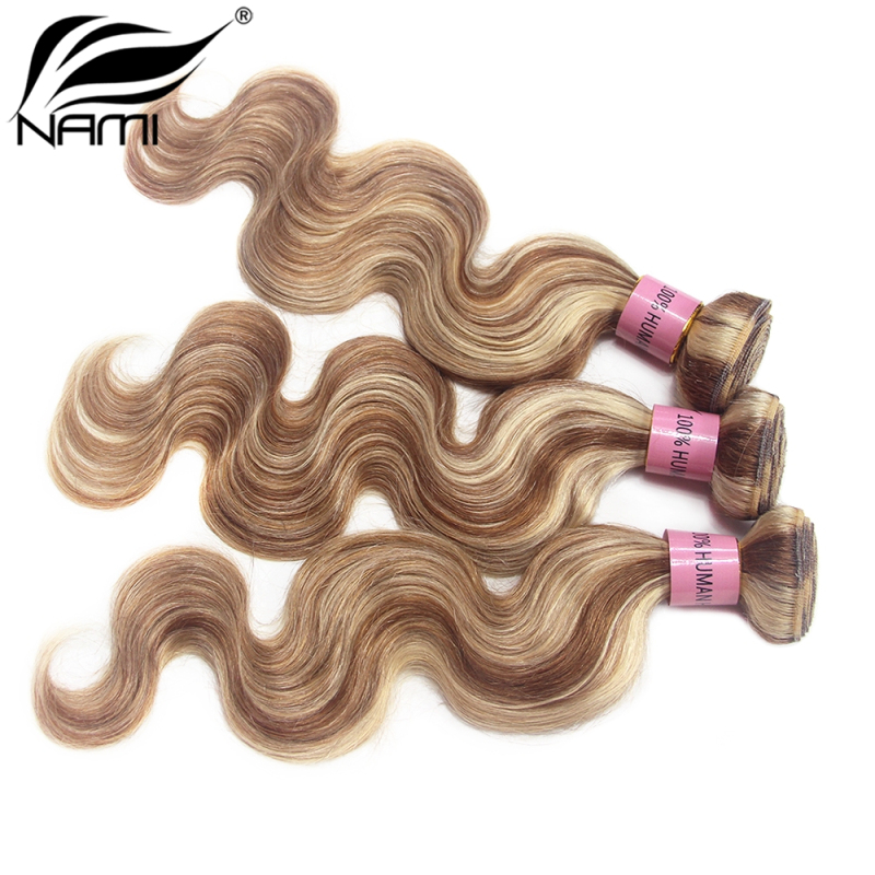 NAMI HAIR Piano Color 8/613 Brazilian Body Wave Virgin Human Hair Extensions 4 Bundles