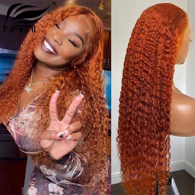 NAMI HAIR Ginger Orange Lace Frontal Wig 180% Density Brazilian Kinky Curly Virgin Human Hair