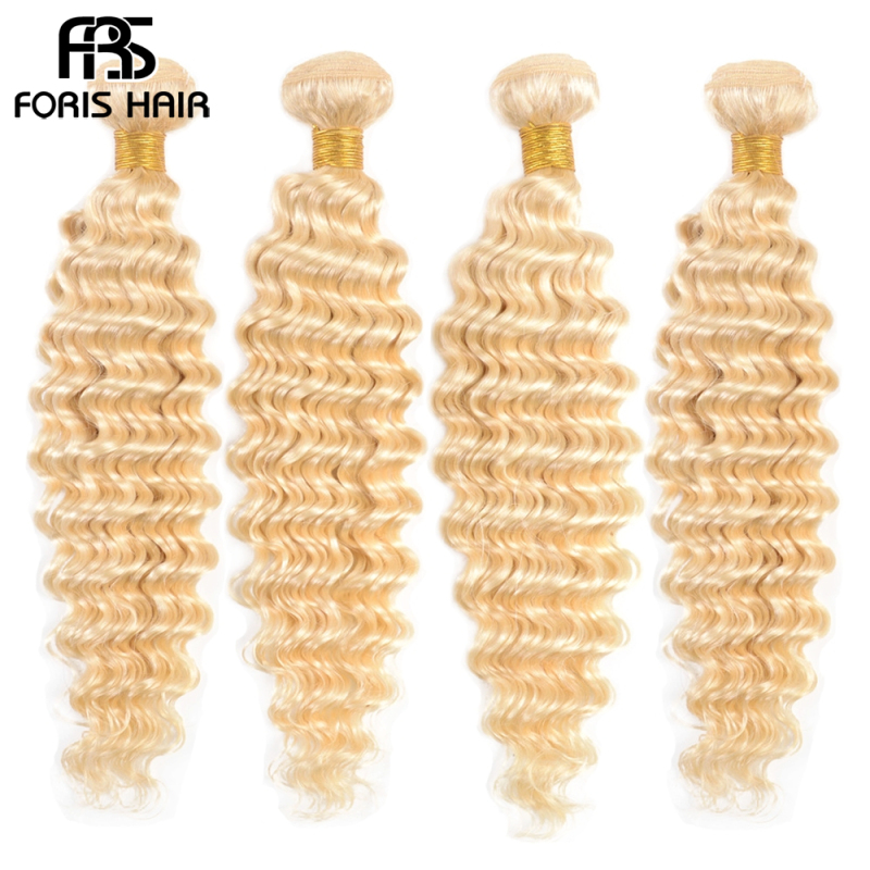 NAMI HAIR 613 Blonde Color Brazilian Virgin Hair Deep Wave 3 Bundles With Lace Frontal Closure